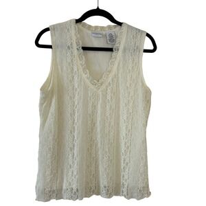 Covington Vintage Y2k Cream Ivory Floral Lace Coquette Shell Top L‎ 14-16